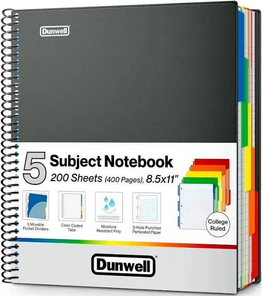 5-Subject Notebook College Ruled 8.5 x 11, 200 Sheets (400 Pages), Spiral Not...