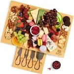 ROYAL CRAFT WOOD Premium Bamboo Charcuterie Board Set - Cheese Platter & Serving Tray with 4 Knives - Perfect Housewarming Gift, Wedding Gift, Bridal Shower Gift - Ideal for Entertaining and New Home