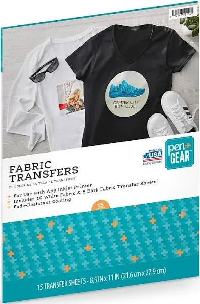 Pen+Gear FABRIC TRANSFERS 8.5&#034; x 11&#034; 7-SHEETS for INKJET PRINTERS White &amp; Dark