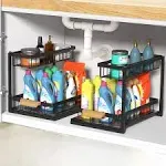 Zyerch 2 Pack Under Sink Organizer,Metal Pull Out Kitchen Cabinet Organizer with Sliding Drawer,Sturdy Multi-functional for Bathroom Kitchen