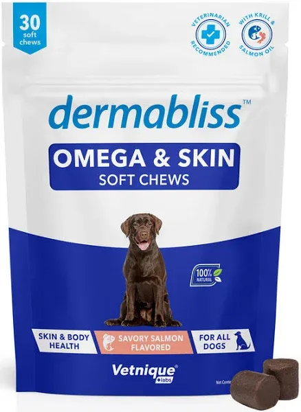 Vetnique Dermabliss Omega &amp; Skin Health Fish Oil for Dogs Soft Chews Healthy ...