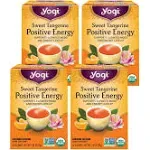 Sweet Tangerine Positive Energy Tea - 16 Tea Bags per Pack (4 Packs) - Organic T