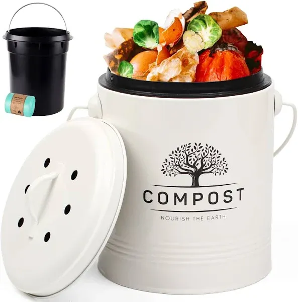 Kitchen Compost Bin, 1.3 Gallon Countertop Compost Bin with Lid, Indoor Compo...