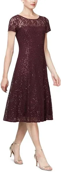 Womens SL Fashions Sequin Lace Midi Dress