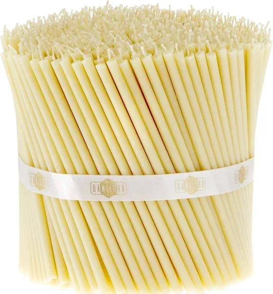 Danilovo Pure Beeswax Candles - No-Drip, Smoke-Less, Tall, Thin Taper Candles – Decorative Candles for Church Prayer, Decor or Birthday Candles – Honey Scented – 5.9 in, Ø 0.2 in (White, 50pcs)