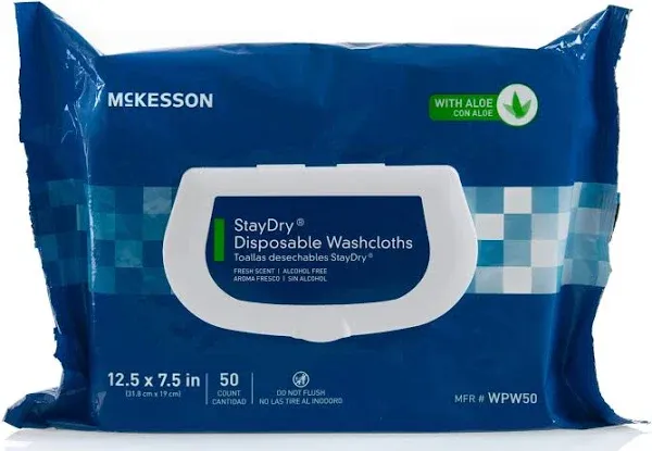 McKesson StayDry Disposable Wipe 48 Pack, 2400 Washcloths - Large Adult Body ...