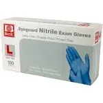 Synguard Nitrile Exam Gloves, Blue, Large, Box of 100