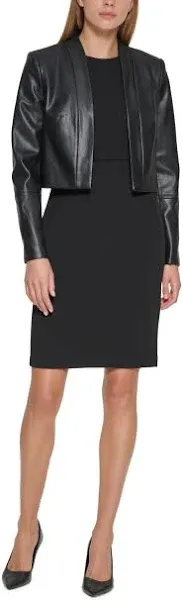 Calvin Klein Women's Faux-Leather Open Front Shrug