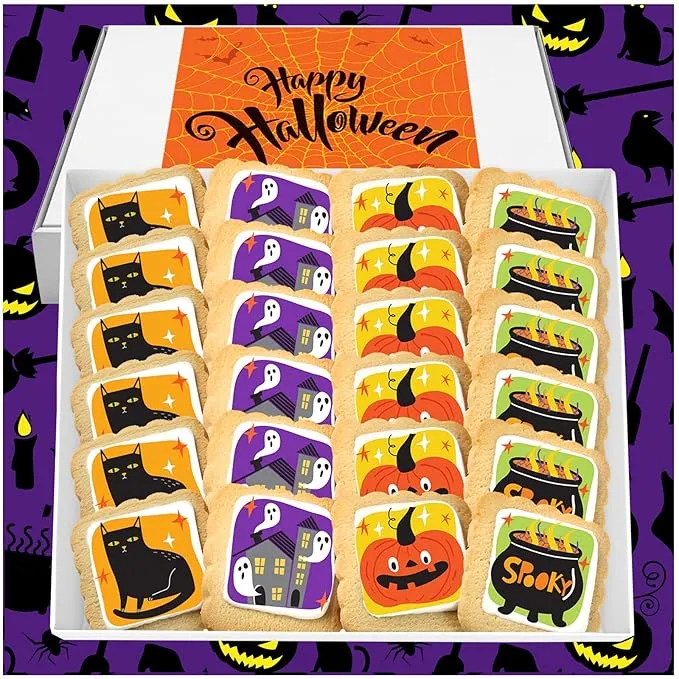 Halloween Cookies 24 Pack Decorated | INDIVIDUALLY WRAPPED Bulk Party Favors Sugar Cookies | Gift Basket Pumpkin Ghosts Scary | Peanut & Nut Free | Class Treats