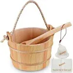 Sauna Bucket with Ladle Handmade Wooden Sauna Bucket Sauna Spa Accessory - 5 Liter (1.3 Gallon) Sauna Bucket with Felt Sauna Hat and Sauna Seat Pad