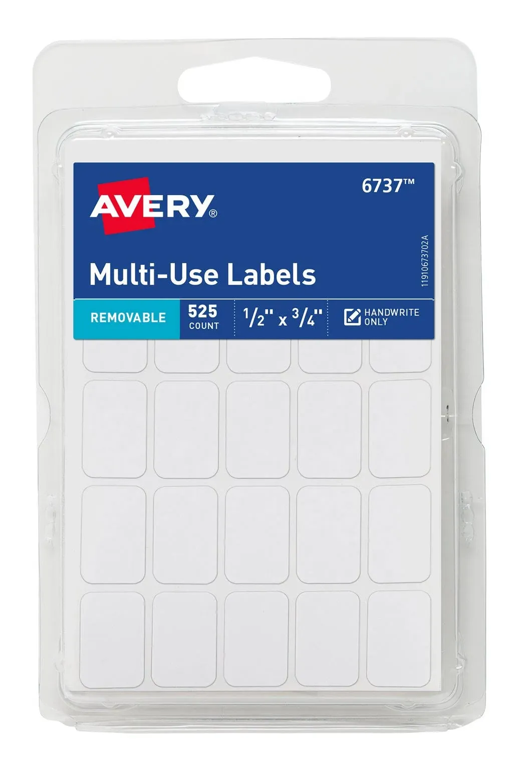 Avery Multi-Use Removable Labels, 1/2&#034; x 3/4&#034;, White 525 Blank Labels Total 6737