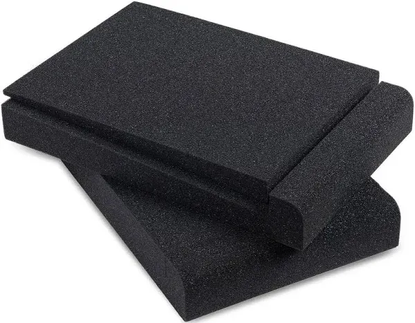 SS5 Studio Monitor Isolation Pads, High-Density Acoustic Foam Tilted Tabletop & Desktop Speaker Stands for Midsize Bookshelf Computer Speakers, Prevent Vibrations & Fits most Speaker, Black - Pair