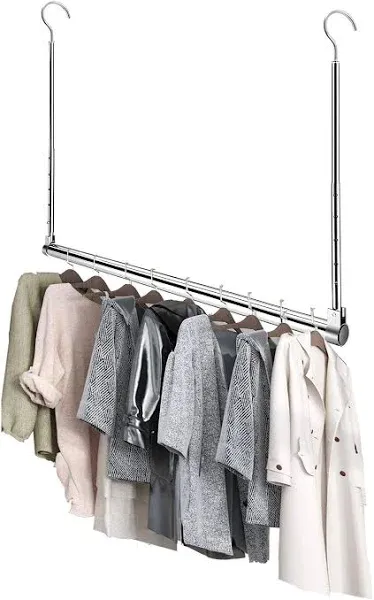 1 Pack Closet Hanging Rod Length And Height Adjustable Closet Rod Spacesaving Cl