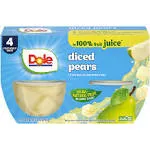 Dole Pears, Diced - 4 pack, 4 oz cups