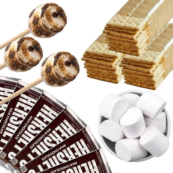 112 Piece S'mores Kit - Makes Up To 24 S'mores - Includes 30" Roasting Sticks, Chocolate, Graham Crackers, and Marshmallows - Perfect For Camping, Outdoor Fire Pits, Birthday Parties