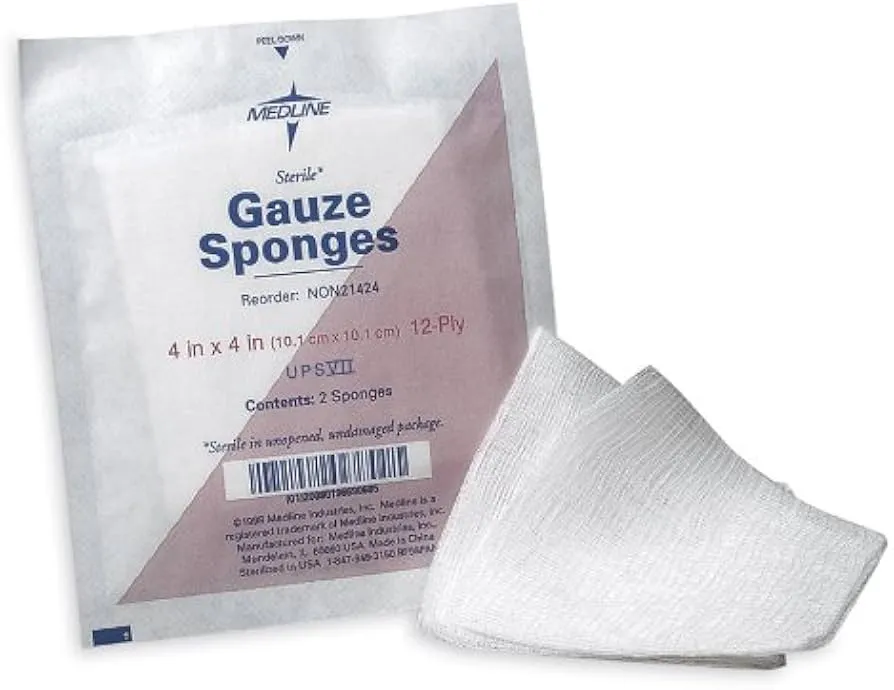 Medline Woven Gauze Sponges, Sterile, 12-Ply, 4 x 4 Inches, Box of 50