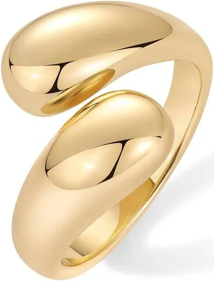 PAVOI 14K Gold Plated Chunky Open Twist Stackable Rings for Women | Bold Crossover Statement Ring Band