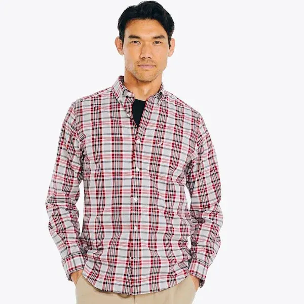 Nautica Mens Wrinkle-Resist<wbr/>ant Plaid Wear To Work Shirt