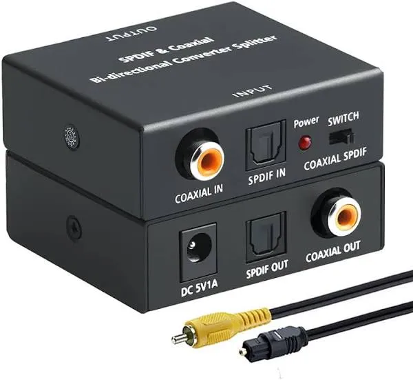 Optical to Coaxial or Coax to Optical Digital Audio Converter Adapter