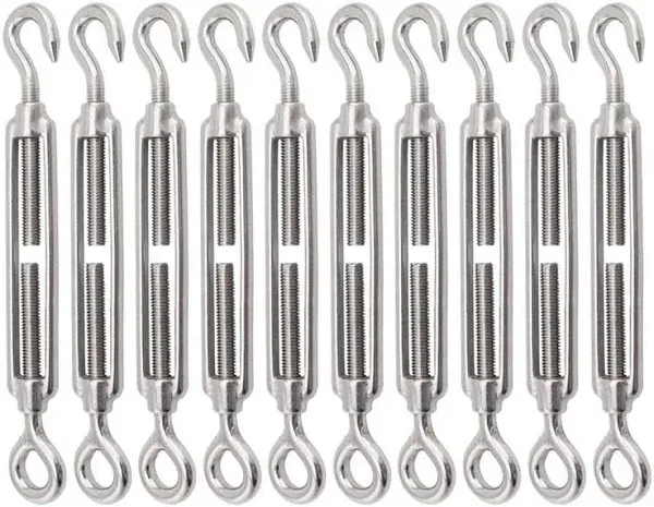 10Pack M6 Turnbuckle Hook and Eye, Stainless Steel Cables Wire Turnbuckles, Heavy Duty Turnbuckle for Wire Rope Tension, Cable Railing Hardware Kit for Sun Shade Sail, Tent Installation