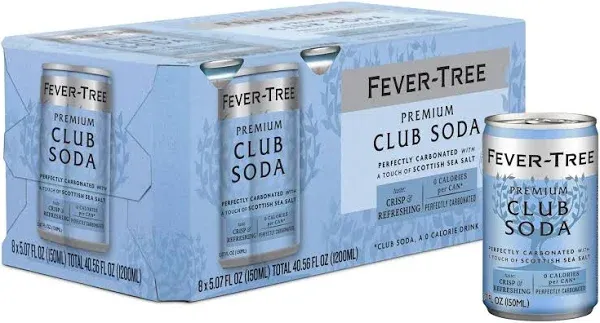 Fever Tree Club Soda Club Soda - Premium Quality Mixer - Refreshing Beverage for Cocktails & Mocktails. Naturally Sourced Ingredients, No Artificial Sweeteners or Colors - 150 ML Cans - Pack of 8