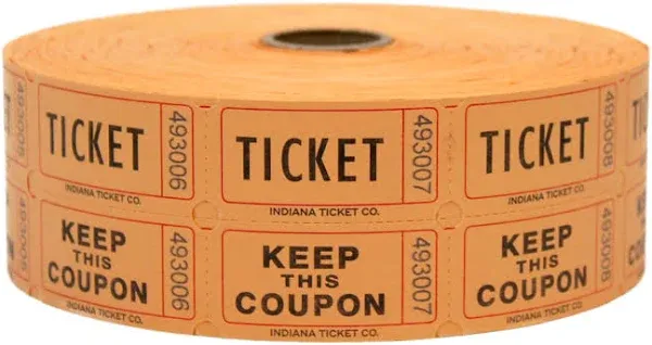 The Original Jumbo 2X2” 2,000 Count Double Roll Raffle Ticket by INDIANA TICK...