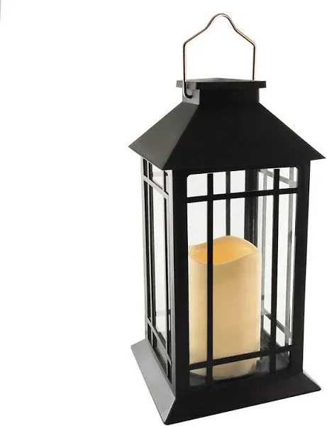 LumaBase Solar Powered Lantern w/Led Candle in Black