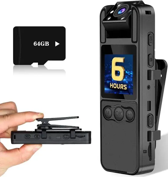 Sixmou Body Camera with Audio and Video Recording HD 1296P Body Cam with 180° Rotating Lens