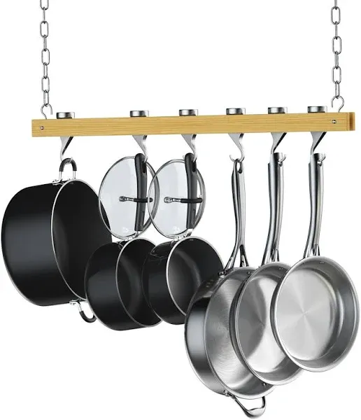 Cooks Standard NC-00269 Standard, Single Bar, 36-Inch Ceiling Mounted Wooden Pot Rack, Brown