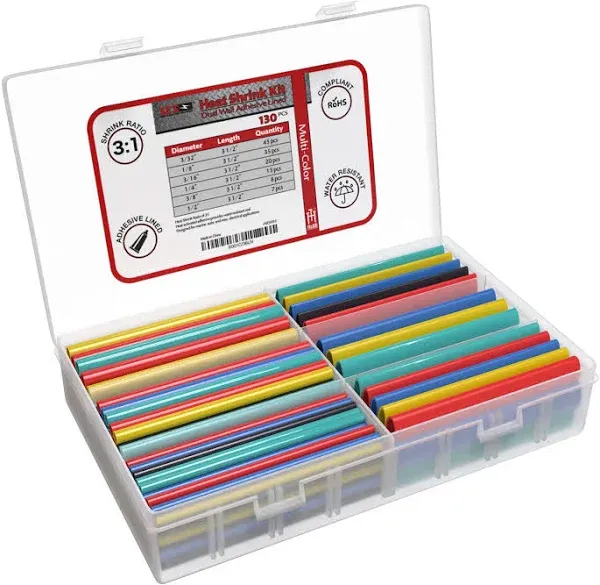 130 PC. Dual Wall Adhesive Marine Heat Shrink Kit - 3:1 Ratio -... 