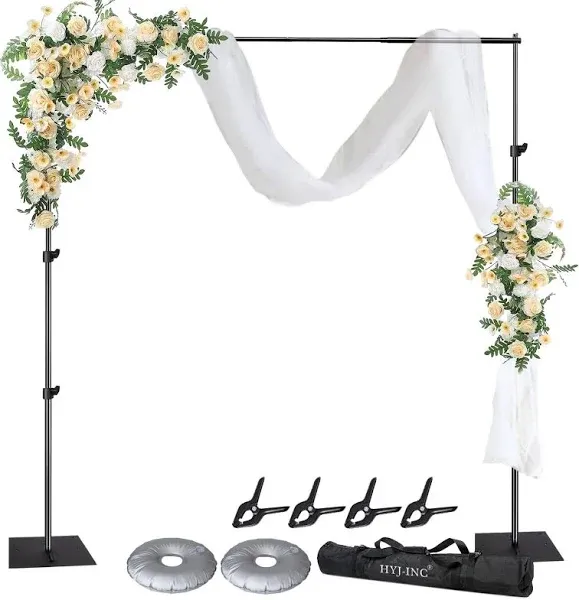 HYJ-INC Pipe and Drape Photography Backdrop Stand Kit Adjustable Photo Background Stand 10ft x 8.5ft with Metal Base for Parties Weddings Birthday