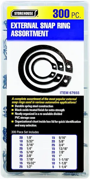 Storehouse Internal and External Snap Ring Retaining Ring Assortment Kit 600 Pc.300 + 300