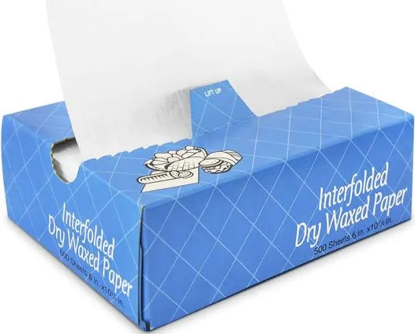 12" x 10.75" Inter-folded Deli Dry Wrap Wax Paper Sheets with Dispenser Box