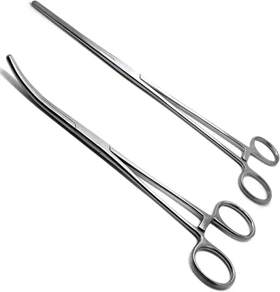 SURGICAL ONLINE Set of 2 Premium Quality 12" Rochester Pean Hemostat Forceps Straight & Curved Clamps Three Locking Positions - SurgicalOnline