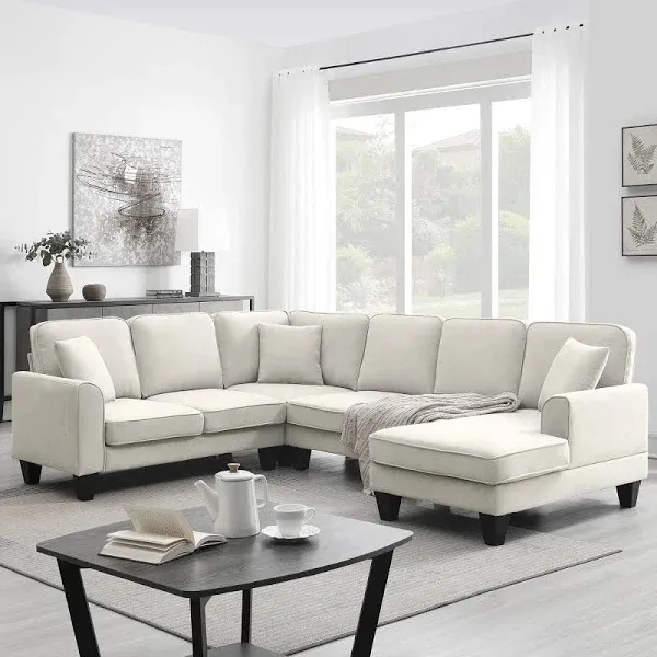 NicBex Sectional Couches for Living Room Modern U Shape Sectional Sofa 7 Seat Fabric Sectional Sofa Set with 3 Pillows Included Futon Couch Bed for Living Room, Apartment, Office, Light Grey