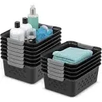 Iris USA Plastic Storage Basket, 12-Pack, Shelf Basket Organizer for Pantries Kitchens Cabinets bedrooms, Black