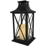 LumaBase Solar Powered Lantern with LED Candle Crisscross, Black