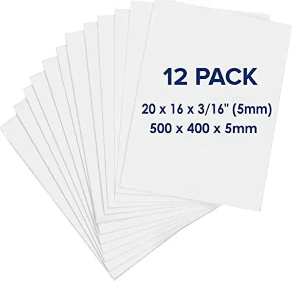 Foam Board 16 x 20 x 3/16&#034; - Premium 12 Pack - White Poster Board, Acid Free,...