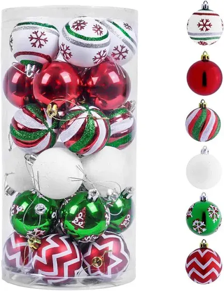 Valery Madelyn Christmas Ornaments Tree Decorations, 30ct Red Green White 