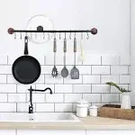 Bronze Industrial Pipe Pot Rack - Hanging Rail with 14 S Hooks, Wall Mounted