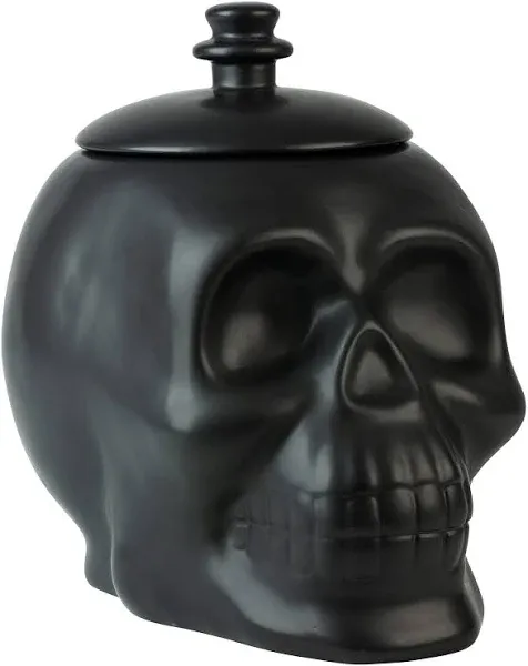 10 Strawberry Street Halloween Ceramic Skull Cookie Jar, 8.5", Matte Black