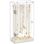 boailydi Acrylic Necklace Holder, Necklace Organizer, Rotatable Clear Jewelry Organizer Display Case for Long Necklaces Pendant Bracelets, Jewelry Hol