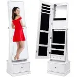 Best Choice Products 360 Swivel Standing Mirrored Jewelry Cabinet LED-Lit Makeup Organizer w/ Mirror - White