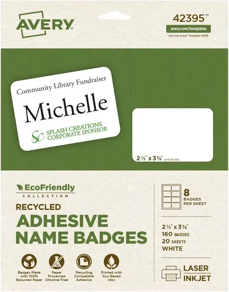 Avery EcoFriendly Adhesive Name Badge Labels