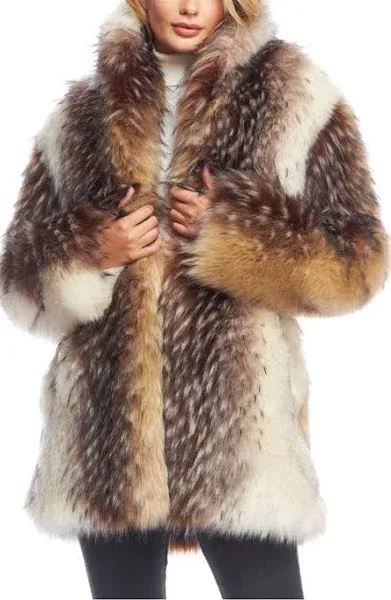 DONNA SALYERS FABULOUS FURS Shawl Collar Faux Fur Coat