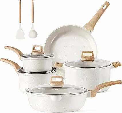 CAROTE 11 Piece Pots and Pans, Ceramic Cookware Non Stick Health Induction Cookware Kitchen Cooking Set with Saucepan Set, PFAS Free