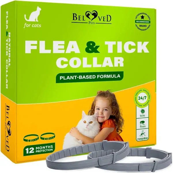 Natural Flea & Tick Collar for Cats 12 Months Control of Best Prevention & Safe Treatment Anti Fleas and Ticks Essen