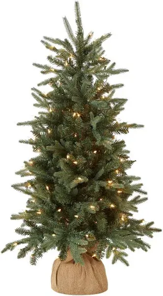 4' Pre-lit Potted Burlap Artificial Christmas Tree