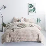 SUSYBAO Gingham Duvet Cover 100% Washed Cotton Plaid Duvet Cover 3 Pieces Set 1 Grid Duvet Cover