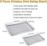 TeamFar Baking Sheet Set of 2, Baking Pans Tray Cookie Sheet Stainless Steel, Non Toxic & Healthy, Mirror Finish & Rust Free, Easy Clean & Dishwasher Safe